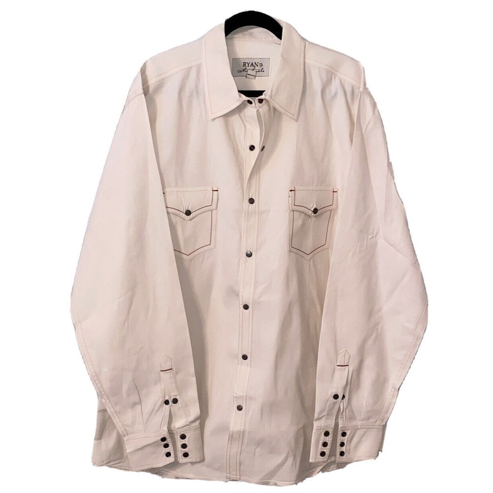 Ryan Michael Men’s Western Rockabilly Snap Shirt XXL Rn#134500 Off White w/ Red
